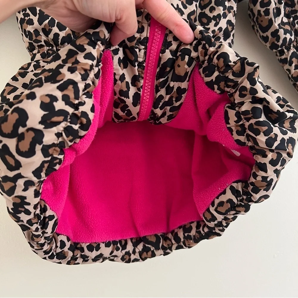 Place 1989 Leopard Print Puffer Jacket Pink Bow‎ 2T Winter Warm Cozy sz 3T